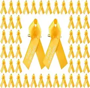 [CRAFFANCY] 100 PCS Pcs Gold Ribbon Pins, Childhood Cancer Awareness Brooches Printing Memorial Ribbon Badges for Bereavement Remembrance,2.95 * 1.57in, Polyester, no gemstone