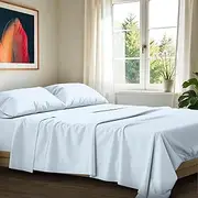 [Ashton Sheets] 100% Egyptian Cotton Sheets Queen Size - 1200 Thread Count 4 PC Queen Sheet Set Egyptian Cotton, Sateen Luxury Sheets Queen Size, High Thread Count Sheets, 17" Deep Pocket - Light Blue