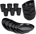 18Pcs Wheat Straw Dinnerware Set Kitchen Plates and Bowls Set Unbreakable Dinner