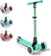 Yvolution Y Glider Nua Kick Scooters Three Wheeled, 4 Adjustable Height Glider with LED Flashing Light and Storage Hook, for Children Ages 3 Years and Up