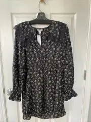 Topshop Women's Size 10 Black Floral Print Drawstring Waist Sheath Dress, NWT