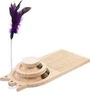 Interactive Wooden Cat Scratching Board Turntable with Track Balls for Kittens Engaging Cat Play Mat and Activity Center Accessories