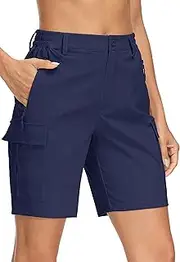 [MAGCOMSEN] Women's 7" Hiking Shorts Lightweight Quick Dry Water Resistant Golf Cargo Shorts with 5 Pockets Summer Casual