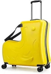 [AO WEI LA OW] AOWEILA Hardside Ride on Kids Luggage with 4 Spinner Wheels for Girls and Boys, Rolling Childrens Travel Suitcase with Seat and Safety Belt for Toddler Ages 2-12, Sunshine Yellow, 25-Inch Versatile, 8180M