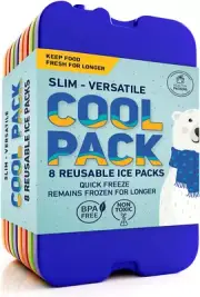 Reusable Ice Packs for Lunch Bags - Slim Freezer Packs (Set of 8)