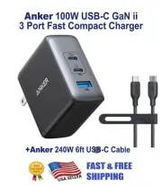 Anker Nano II 100W GaN USB-C Wall Charger 3-Port Adapter, with 6ft 240W cable