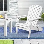 ALFORDSON Wooden Muskoka Adirondack Chair for Outdoor, Fir Wood Lawn Outdoor Muskoka Furniture for Patio Garden Park Porch, Slatted Design Armchair Lounge, 180kg Max White Color