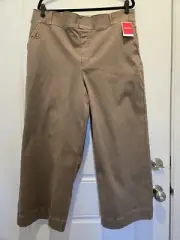 Spanx Stretch Twill Cropped Pant Wide Leg Cedar/Tan Elastic Waist Size 1X NWT