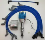 Ford 289 302 BLUE SMALL CAP PRO-BILLET Distributor + 60K COIL + SPARK PLUG WIRES