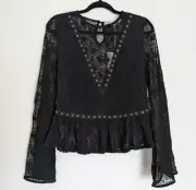NEW Sass & Bide Rose Story Blouse Top Womens Black Lace Designer XS / 8 RRP$390