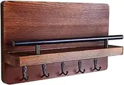 Coat Rack Wall Mount Wall Mounted Coat Rack Natural Wood Holder Tray Carving Storage Rack Five Hooks Coat Clothes Key Coat Hat Storage Shelf Room Decoration Wall Coat Hooks