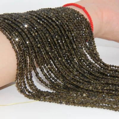 2-3MM A++ Green Tourmaline Micro Faceted Round Gemstone Craft Making Beads 12.5"