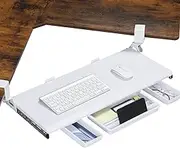 ETHU Keyboard Tray Under Desk, Ergonomic Corner Keyboard Tray with 180° Adjustable C Clamp for L Shape Desk 26.77" X 12.2" Easy to Install, Computer Keyboard Stand for Home and Office(White)