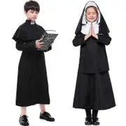 Kid Halloween Boys Missionary Priest Father Girls Nun Virgin Mary Outfit Church Role Costume S