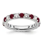 14k White Gold 1 1/5 Ct. Lab Grown Diamond VS/SI+ G+ and Lab Created Ruby Eternity Band Ring