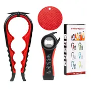 Jar Opener Bottle Opener for Weak Hands, Multi Function Can Opener Bottle Opener Kit with Silicone Handle Easy to Use for Children Elderly, Red