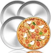 4Pcs Pizza Pan, 12 Inch Stainless Steel Pizza Pan for Baking Roasting Serving, Food Grade Safe Pizza Pans, Round Pizza Tray for Oven, Pizza Plate for Pie, Cookie, Dishwasher Safe (Silver)