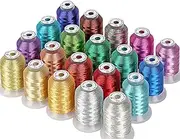 New brothread 20 Assorted Colors Metallic Embroidery Machine Thread Kit 500M (550Y) Each Spool for Computerized Embroidery and Decorative Sewing
