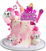DRWATE 26 PCS Music Cake Toppers Pink Girl Birthday Cake Topper and Disco cake topper for Music Birthday Party Decorations Supplies (1)