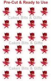 24x OWLETTE PJ Masks Edible Wafer Cupcake Toppers PRE-CUT Ready to Use
