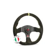 SAAS Steering Wheel Suede Pista 330mm Black Indicator Contoured Grip 40mm Dish