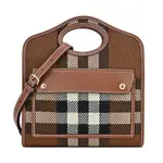 BURBERRY HORSEFERRY系列經典格紋帆布POCKET手提/斜背包(棕色/迷你)免稅店代購