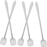 SOLUSTRE 5Pcs Long Handle Stainless Steel Cocktail Spoon Square Ice Spoons for Coffee Tea and Bar Mixing Stylish and Versatile Stirring Utensils for Home Bar Use