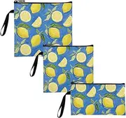 Yoogain Lemon Fruit Blue Art Painting 3-Pack Reusable kids snack bags Multi-Use Food Storage for Travel Items, Home Organization