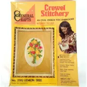 Lemon Tree Crewel Stitchery Kit General Crafts Linen 1972 Vintage Mid Century