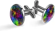 [Generic] Men's Cufflinks, Universe Nebula Night Starry Sky in Rainbow Colors Cuff Links for Men, Classic Cufflinks Black for Suit Shirt Wedding Business Birthday Jewelry Gift