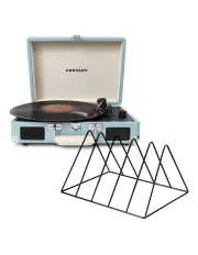[Crosley] Cruiser Bluetooth Portable Turntable Turquoise + Gadhouse Vinyl Rack Bundle in Black
