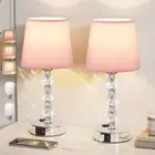 Bedside Table Lamps for Bedrooms Set of 2 Nightstand- Crystal 14.6in Pink