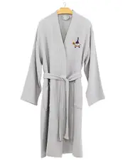 Linum Home Textiles Turkish Cotton Herringbone Weave Embroidered Unisex Bathrobe