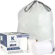 Plasticplace Trash Bags simplehuman (x) Code K Compatible (200 Count)│White Drawstring Garbage Liners 10 Gallon / 38 Liter │ 24.4" x 28"