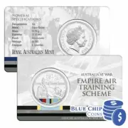 2015 UNC 50c AUSTRALIA AT WAR: EMPIRE AIR TRAINING SCHEME COLOURED COIN ON CARD