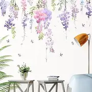 Amaonm 3D Removable Hanging Purple Blue Flowers With Green Leaves Wall Stickers Murals DIY Peel and Stick Flower Vines Floral Wall Decal for Home Wall Corner Kids Bedroom Living Room Nursery Decoration (C)