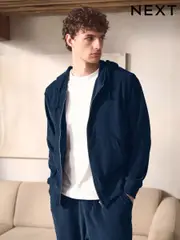 Navy Blue Towelling Zip Through Hoodie (AB1424) | $33
