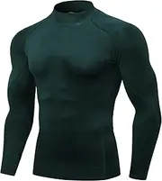[Yuerlian] Compression Tops for Men Long Sleeve Running Gym Shirt Quick Dry Sports Base Layer Undershirts Workout Training Fitness Top Mock Turtleneck