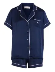 Women’s PETER ALEXANDER Navy Satin Touch Short PJ Set - Size S (NEW) RRP$129
