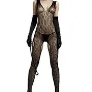 Love in Leather Rimes Crotchless V Neck Bodystocking