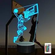 Basketball Player Ammonite 3D Lamp Night Light 3D Illusion lamp for Kids, 16 Colors Changing with Remote, Kids Bedroom Decor as Xmas Holiday Birthday Gifts for Boys Girls Basketball Fan