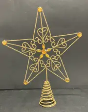 TREE TOPPER STAR Metal with Gold Glitter & Jewels Christmas Holiday Decor 11.5”