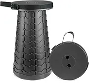 Hesanzol Portable Telescoping Stool, 2nd Gen Retractable Folding Stool for Camping Garden Fishing Hiking Travel BBQ, Adjustable Collapsible Stools Max Load 485lbs (Black)
