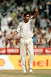 Wasim Akram in action for Pakistan during the Singer Tourname- Old Cricket Photo