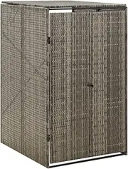 vidaXL Poly Rattan Single Wheelie Bin Shed, Sturdy Powder-Coated Steel Frame, Accessible Lid and Lockable Doors, Ideal Garden Garbage Management Solution
