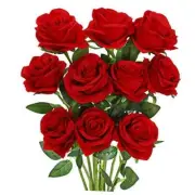 10PCS Artificial Roses Flower Silk Rose with Stem Realistic Artificial A-red