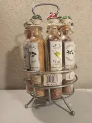 Vtg Au Printemps Gourmet Carousel Spice Rack Metal Glass 9 Bottles Sculpted Lids