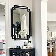 Autdot 20" x 30" Wall Mirror for Living Room Decor, Irregular Black Mirror with Metal Frame, Elegant Decorative Mirror for Entrance, Dining Room, Home Office
