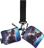 [XYMZR] Mini Zip Around Wristlet keychain Wallet Shepherd Face Galaxy for Women Personalized Pattern Detachable Dual Pouch Wristlet Portable Wallet Phone Coin Purse, Multi-colored, One Size