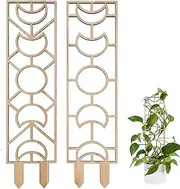 Origreen Wooden Plant Trellis, Small Garden Trellis for Climbing Plants Indoor Pot, 2 Pack Moon and Geometric Shape Design with Moisture-Proof Layer, Houseplants Decoration for Vines, Hoya (2pcs, Au)